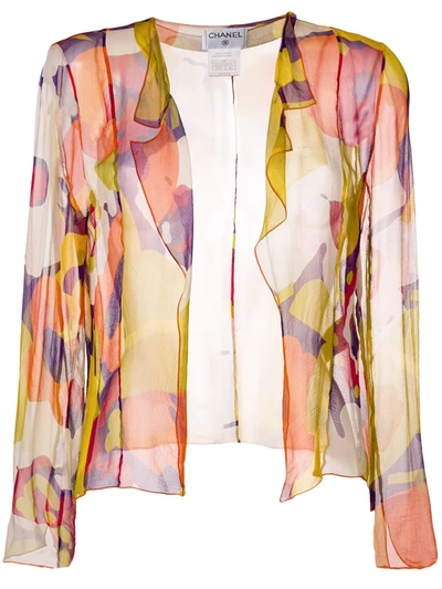 Pre-owned Chanel Abstract Print Sheer Blouse In Yellow