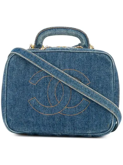 Pre-owned Chanel 1996-1997 Denim 2way Cosmetic Bag In Blue