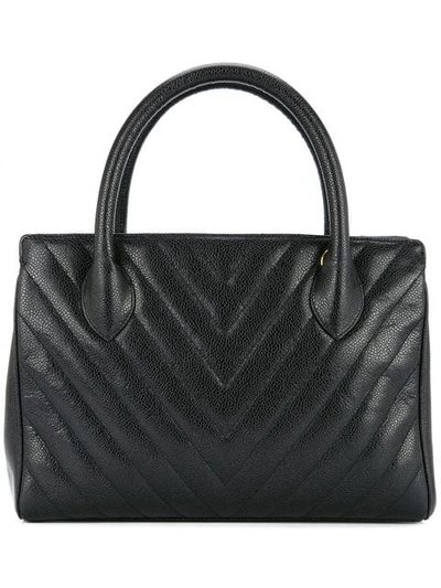 Pre-owned Chanel 1991-1994 V Quilt Tote In Black