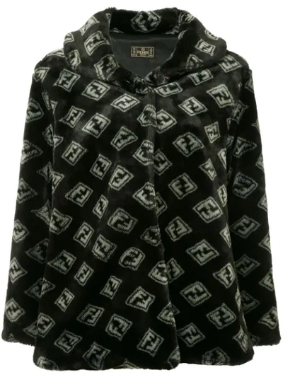 Pre-owned Fendi Zucca Pattern Long Sleeve Coat In Black