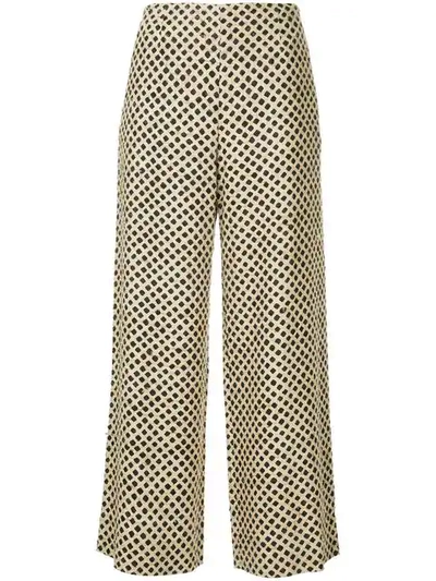 Saint Laurent Yves  Vintage Geometric Pattern Cropped Trousers - Neutrals