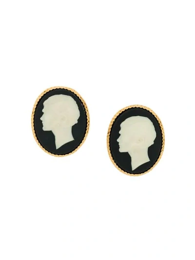 Pre-owned Chanel 2007 Portrait Clip-on Earrings In Black
