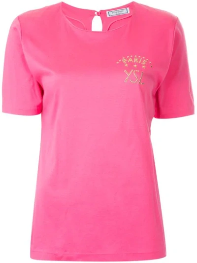 Pre-owned Saint Laurent Studded Logo T-shirt In Pink