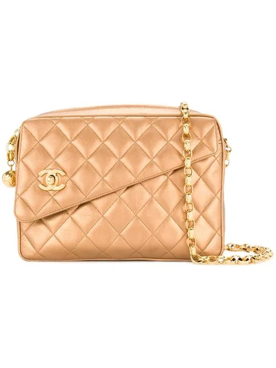 Pre-owned Chanel 1991-1994 Quilted Chain Shoulder Bag In Gold