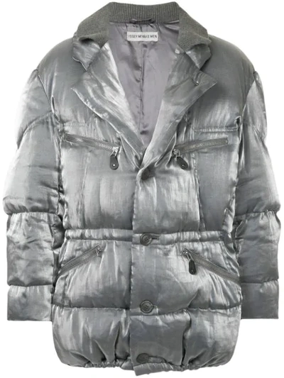 Pre-owned Issey Miyake Double-collar Metallic Puffer Jacket In Grey