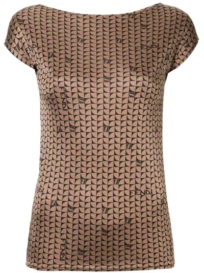 Pre-owned Fendi Geometric Logo Print Top In Brown