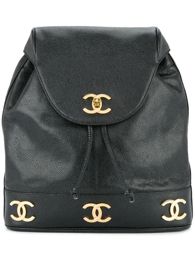 Pre-owned Chanel 1991-1994 Cc Logo Backpack In Black