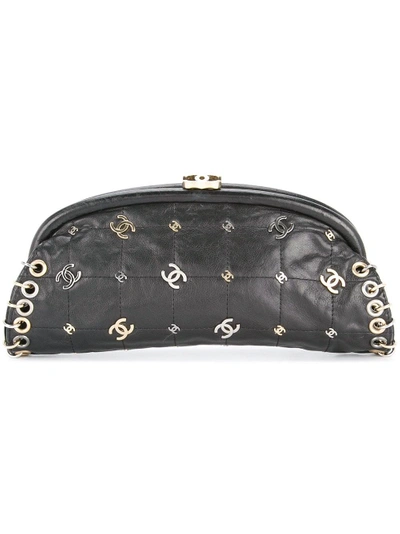 Pre-owned Chanel Vintage Logos Chocolate Bar Clutch - Black