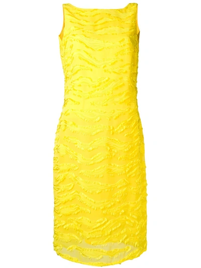 Pre-owned Versace 1990's Textured Fitted Dress In Yellow