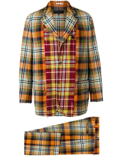 Pre-owned Comme Des Garçons 2000s Panelled Plaid Suit In Yellow