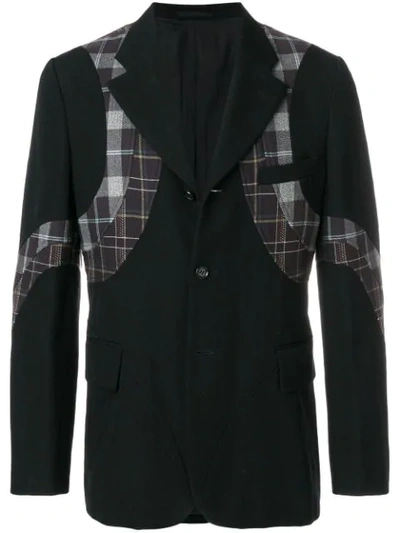 Pre-owned Comme Des Garçons Plaid Appliqué Blazer In Black