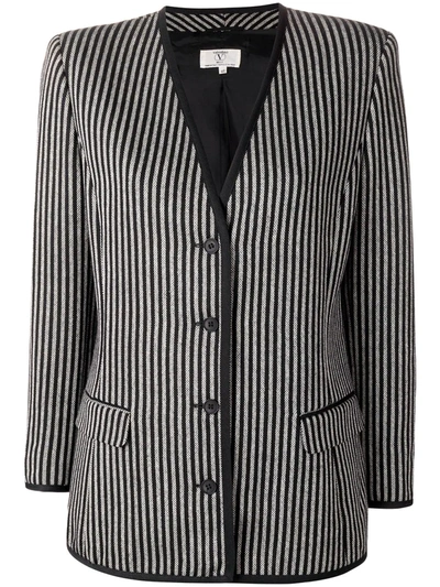 Pre-owned Valentino 1980's Striped Slim Jacket In Black