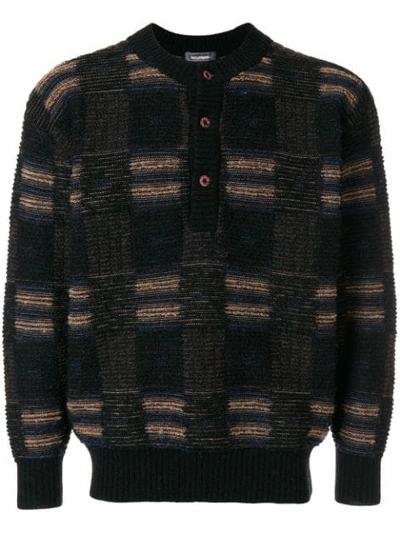 Pre-owned Issey Miyake Checked Buttoned Jumper In Black