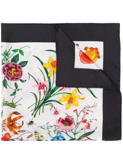 Pre-owned Gucci 1980s Flower-print Silk Scarf In Blue