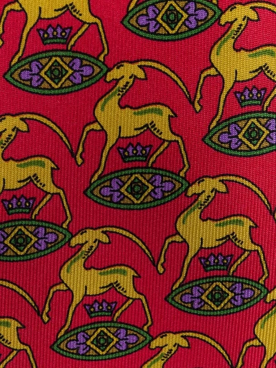 Pre-owned Hermes 1990s Animal Pattern Tie In Red
