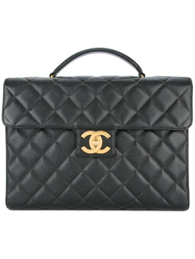 Pre-owned Chanel Vintage Quilted Flat Briefcase - Black