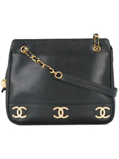 Pre-owned Chanel 1991-1994 Logo Chain Shoulder Bag In Black