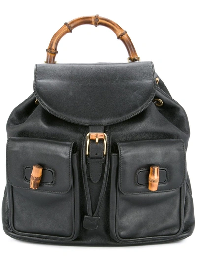 Gucci Vintage Bamboo Detailing Backpack - Black