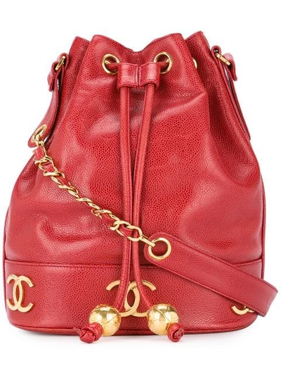Pre-owned Chanel 1994-1996 Logo Drawstring Shoulder Bag In Red