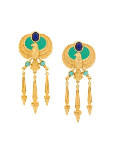 Pre-owned Susan Caplan Vintage 1990s Vintage Elizabeth Taylor Egyptian Earrings In Gold