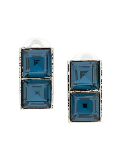 Dior Christian  Vintage 90's Square Earrings - Blue