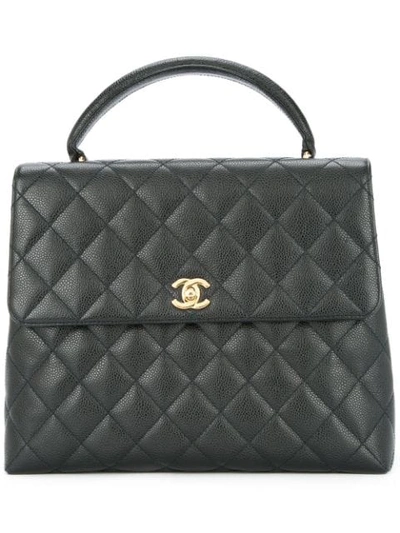 Pre-owned Chanel 2002-2003 Quilted Cc Logo Handbag In Black