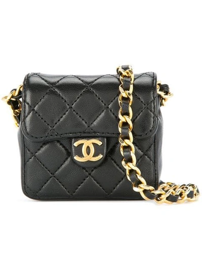 Pre-owned Chanel Vintage Cc Logo Mini Chain Shoulder Bag - Black