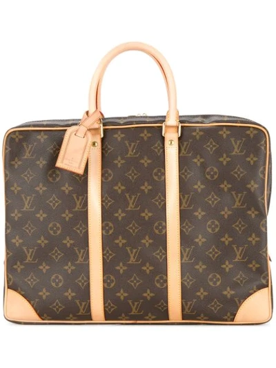 Pre-owned Louis Vuitton  Porte Documents Voyage Monogram Business Bag In Brown