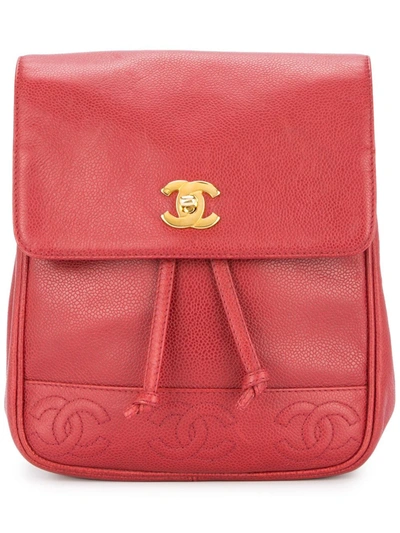 Pre-owned Chanel 1997 Triple Cc Backpack In Red