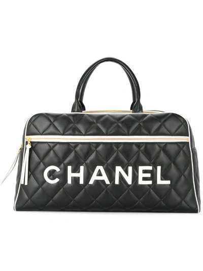 Pre-owned Chanel Vintage Cc Logos Boston Hand Bag - Black
