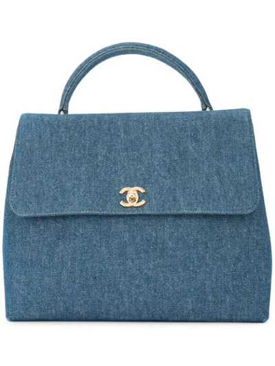 Pre-owned Chanel 1997-1999 Cc Turnlock Tote Bag In Blue