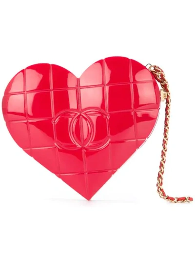 Pre-owned Chanel 2002-2003 Chocolate Bar Heart Shaped Bag In Red