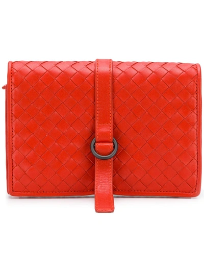 Pre-owned Bottega Veneta Vintage 2017 Intrecciato Weave Wallet In Red