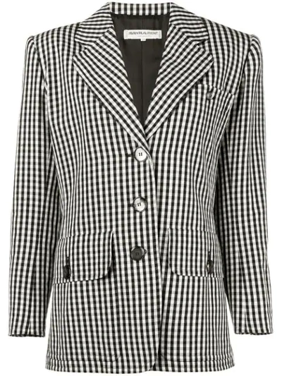 Pre-owned Saint Laurent 1980's Gingham Blazer In Black