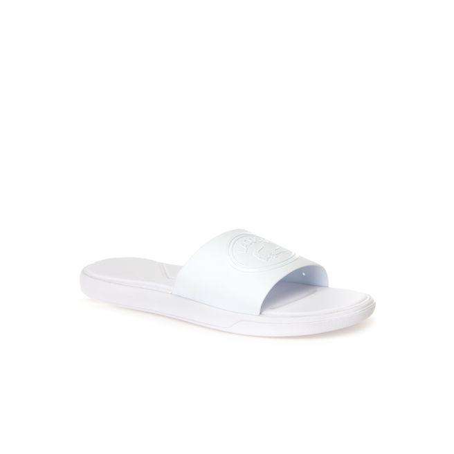 white lacoste slides
