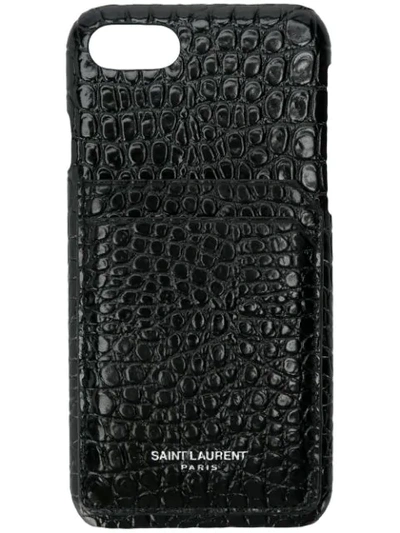 Saint Laurent Iphone 8 Crocodile Embossed Case In Black