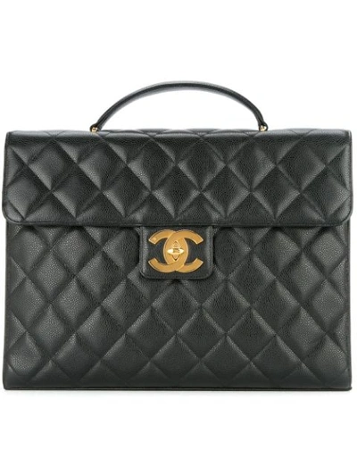 Pre-owned Chanel Vintage Quilted Cc Briefcase - Black