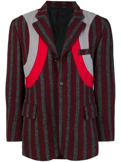 Pre-owned Comme Des Garçons Striped Appliqué Blazer In Red