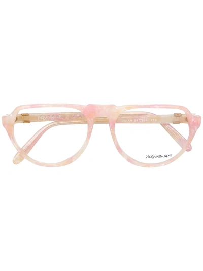 Saint Laurent Yves  Vintage Marbled Frame Glasses - Pink In Pink & Purple