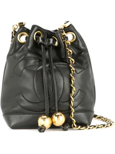 Pre-owned Chanel 1994-1996 Drawstring Chain Mini Shoulder Bag In Black