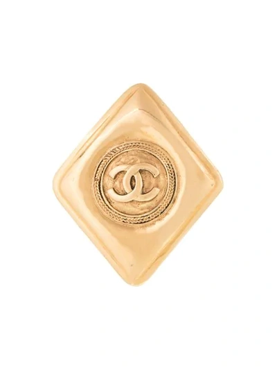 Pre-owned Chanel 1990-1992 Cc Logos Brooch Pin Corsage In Metallic