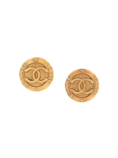 Pre-owned Chanel Vintage Cc Logos Button Earrings - Metallic