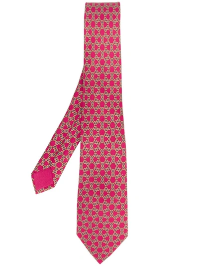 Pre-owned Hermes 2000's  Knot Pattern Tie In Pink