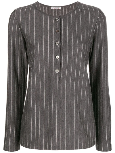 Pre-owned Saint Laurent 1970's Pinstripe Buttoned Blouse In Grey
