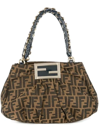Pre-owned Fendi Zucca Chain Hand Bag In Brown
