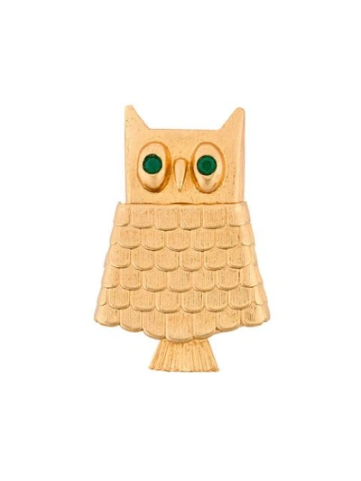 Pre-owned Susan Caplan Vintage Avon Owl Locket Brooch In Gold