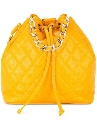 Pre-owned Chanel Cc Chain Backpack Handbag - Yellow