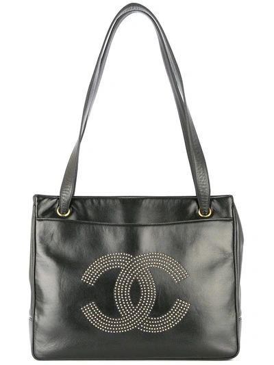 Pre-owned Chanel Vintage Cc Studs Shoulder Tote Bag - Black