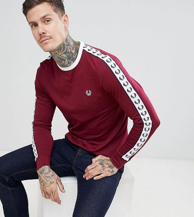 Fred Perry Sports Authentic Long Sleeve Taped Ringer T-shirt In Burgundy -  Red | ModeSens