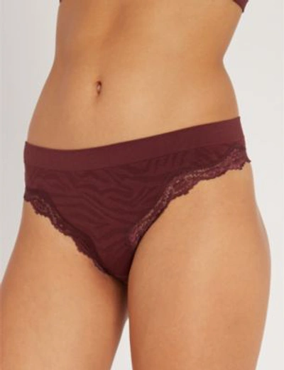 Stella Mccartney Seamless Stretch-jersey And Lace Briefs In Aubergine